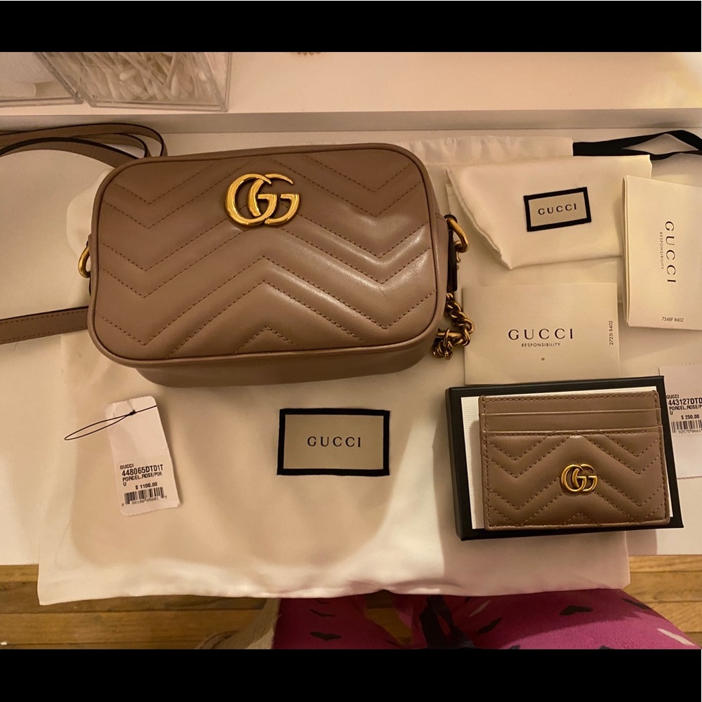 Gucci Marmont crossbody & card case in dusty rose